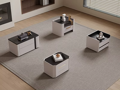 Modern Black And White Bedside Tables With Drawers And Decorative Top Items 3d model