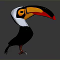 Colorful Toucan Character With Large Orange Red Black Beak And White Black Body