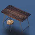 Modern Minimalist Wooden Table And Stool With Metal Legs For Home Interior