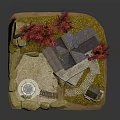 Rustic Cottage With Red Autumn Trees Glass Dome Gazebo And Stone Path