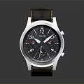 Elegant Leather Strap Watch With Silver Metal Case Black Dial And Stitched Design
