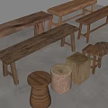 Chinese Style Stool Bench Round Stool Square Stool Stakes 3d model