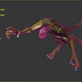 Green Scaled Dinosaur Like Character Reaching For Blue Butterfly In Gray Scene