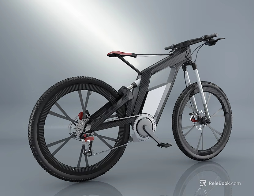 Modern Stylish Bicycle With Black Frame Large Wheels Red Seat And Silver Components 3d model 