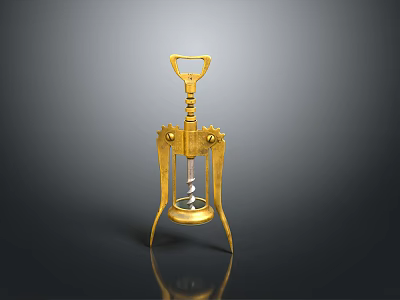 Golden Corkscrew With Gear Design Spiral Tip And Stable Stand For Home Use 3d model