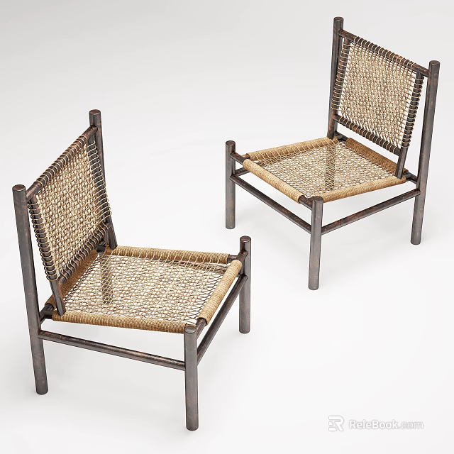 Stylish Woven Accent Chairs With Dark Frames 3d model 