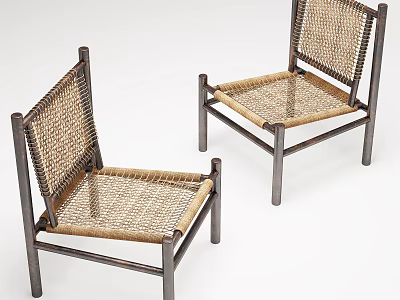 Stylish Woven Accent Chairs With Dark Frames 3d model