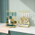Stylish Gold Kitchen Utensil Organizers With Green White Utensils And Storage Shelves
