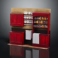Kitchen Storage Interior With Red Cabinets Wall Plates Glass Door Jar Cabinet And Towels