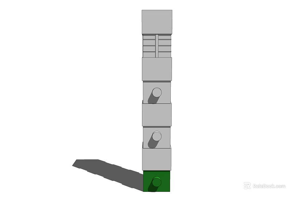 Gray Stacked Column Design with Horizontal Lines and Green Base Structure 3d model 