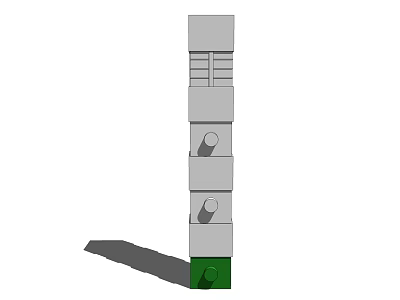 Gray Stacked Column Design with Horizontal Lines and Green Base Structure 3d model
