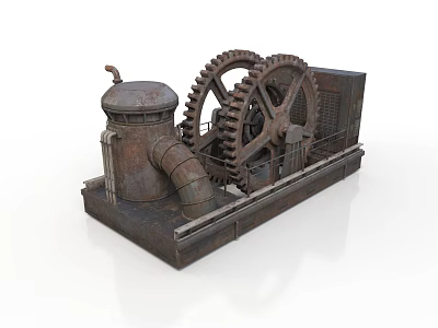 Industrial Equipment with Large Interlocking Gears and Rusty Metal Pipes on Metal Base 3d model