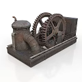 Industrial Equipment with Large Interlocking Gears and Rusty Metal Pipes on Metal Base