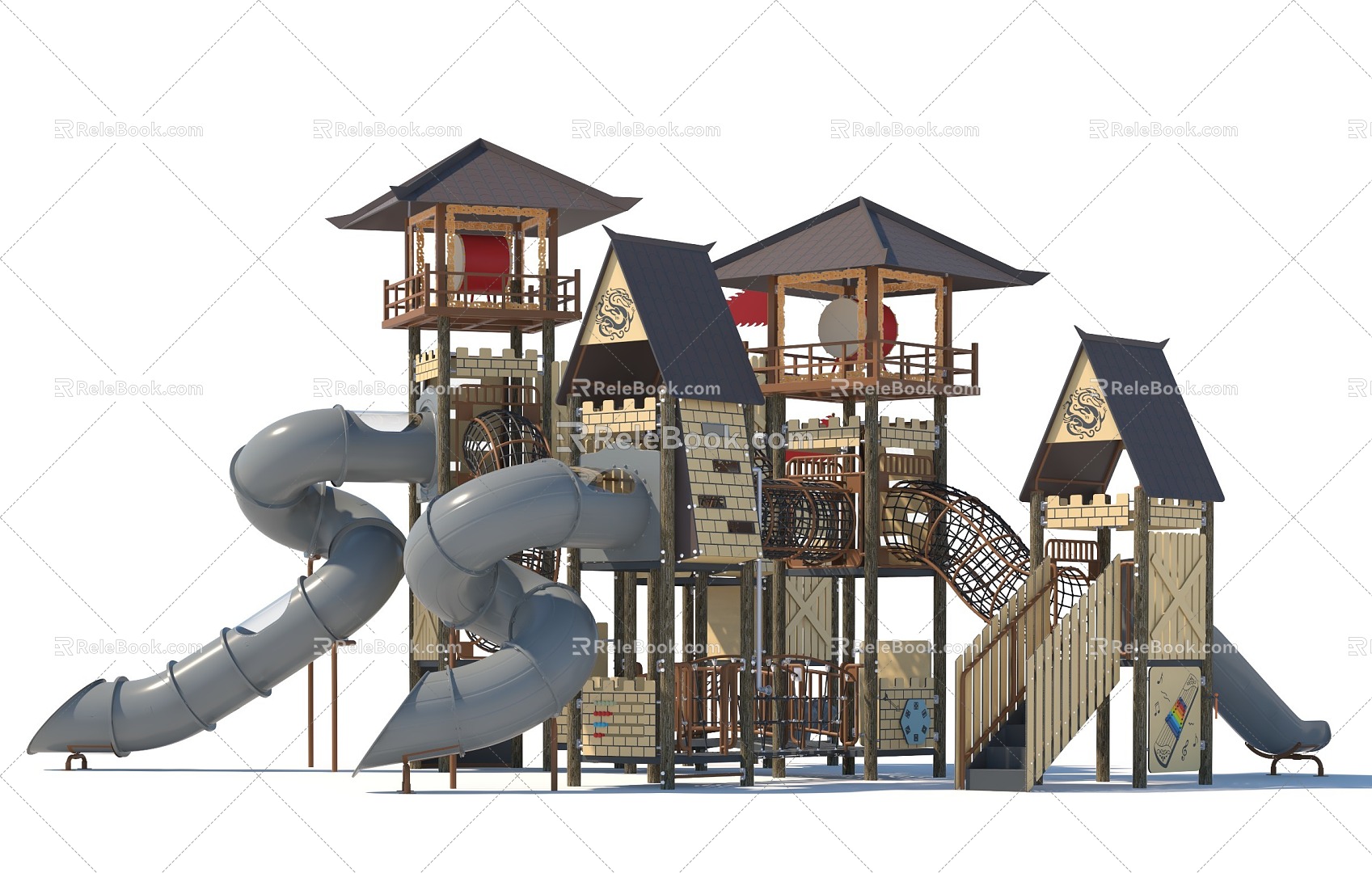 Observation Deck Sightseeing Tower Wooden House Customized Paradise Development Paradise Amusement Park Children's Amusement Park Playground Combination Function Slide Amusement Scoot 3d model