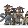 Garden Landscape Featuring Children’s Playground Towers Slides Wooden Stairs And Structures