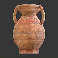 Two Ancient Terracotta Vases With Handle And Decorative Stripes On White 3d model