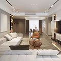 Modern Living Dining Room Interior With Spacious Sofa Coffee Table TV Wall And Dining Set
