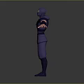 3D Ninja Character In Purple Outfit With Arms Outstretched Stance Design