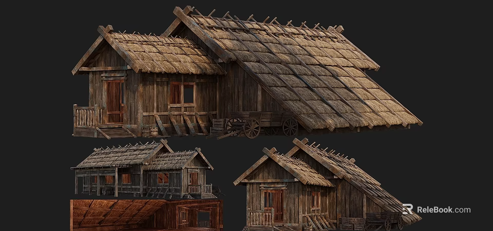 Traditional Ancient Building With Wooden Structure Thatched Roof And Classic Design Details 3d model 