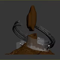 Cartoon Scene Featuring Wooden Structure Sword And Glowing Lava Like Patterns