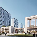 Modern Commercial Street With Glass Facades Pedestrians And Surrounding High Rise Apartments