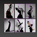 Black And White Figure Paintings With Colorful Neon Light Contours Dynamic Poses And Elegant Dresses