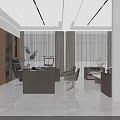 Modern Office Interior Design With Desk Chairs Sofa Large Windows And Plants 3d model