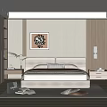 Modern Minimalist Bedroom With Padded Headboard Decorative Bird Painting Nightstands Table Lamp And Wooden Wardrobe