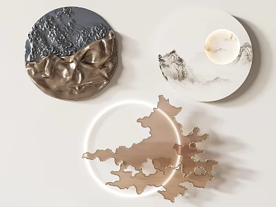 Modern Wall Decor With Circular Irregular Shapes Brown White Tones Artistic Texture And Light Effect 3d model