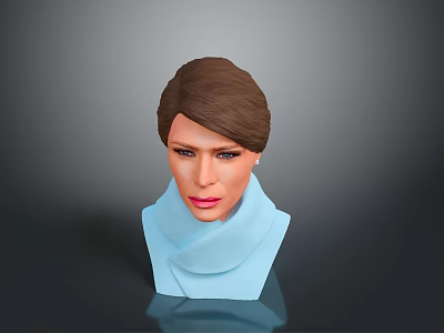 3D Character Head Model With Brown Hair And Blue Scarf On Gray Background 3d model