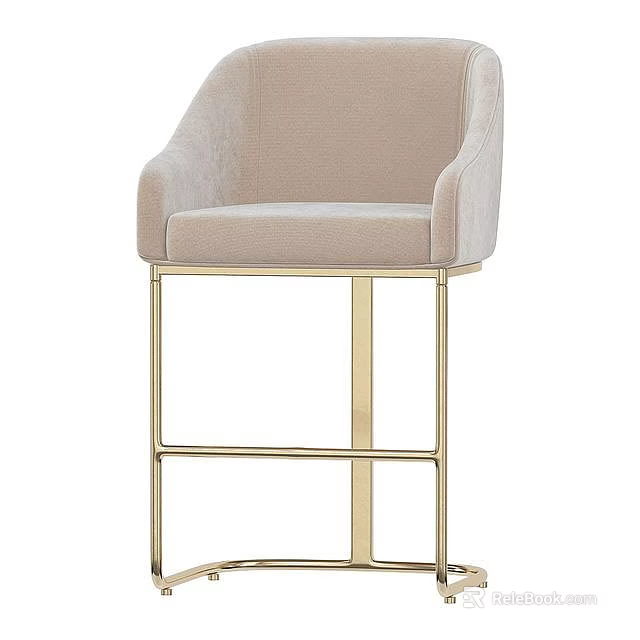 Modern Beige Upholstered Accent Chair With Armrests And Gold Metal Frame 3d model 