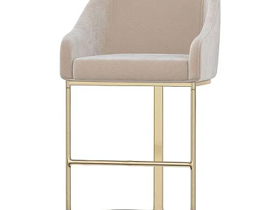 Modern Beige Upholstered Accent Chair With Armrests And Gold Metal Frame 3d model