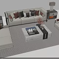 Elegant Modern Sofa Set With Marble Coffee Table Pillows Side Tables Lamp And Rug 3d model