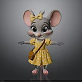Cute Cartoon Mouse Character With Big Ears Yellow Bow Brown Bag And Polka Dot Dress