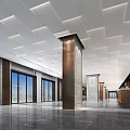 Modern Luxurious Hotel Lobby Reception Desk Featuring Marble Surfaces Floor to Ceiling Windows and Chandeliers