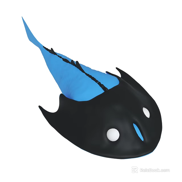 Fun Black And Blue Cartoon Fish Character With White Eyes Design 3d model 