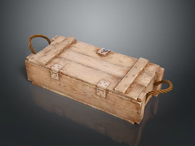 Vintage Wooden Storage Box With Rope Handles And Metal Clasps For Home Use 3d model