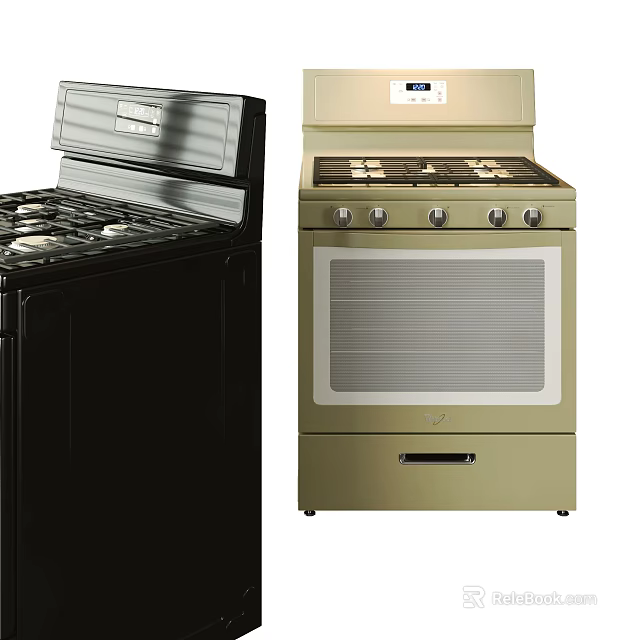 Black and Beige Kitchen Stoves with Gas Burners Oven Control Knobs and 3d model 