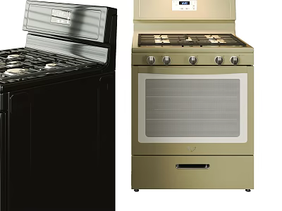 Black and Beige Kitchen Stoves with Gas Burners Oven Control Knobs and 3d model
