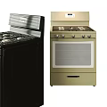 Black and Beige Kitchen Stoves with Gas Burners Oven Control Knobs and