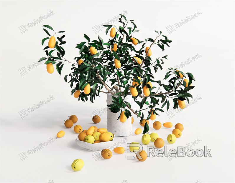 Modern Fruit Tree Potted Plant Flower Pot Vase Baian Orange Tree Lemon Tree Green Planting model