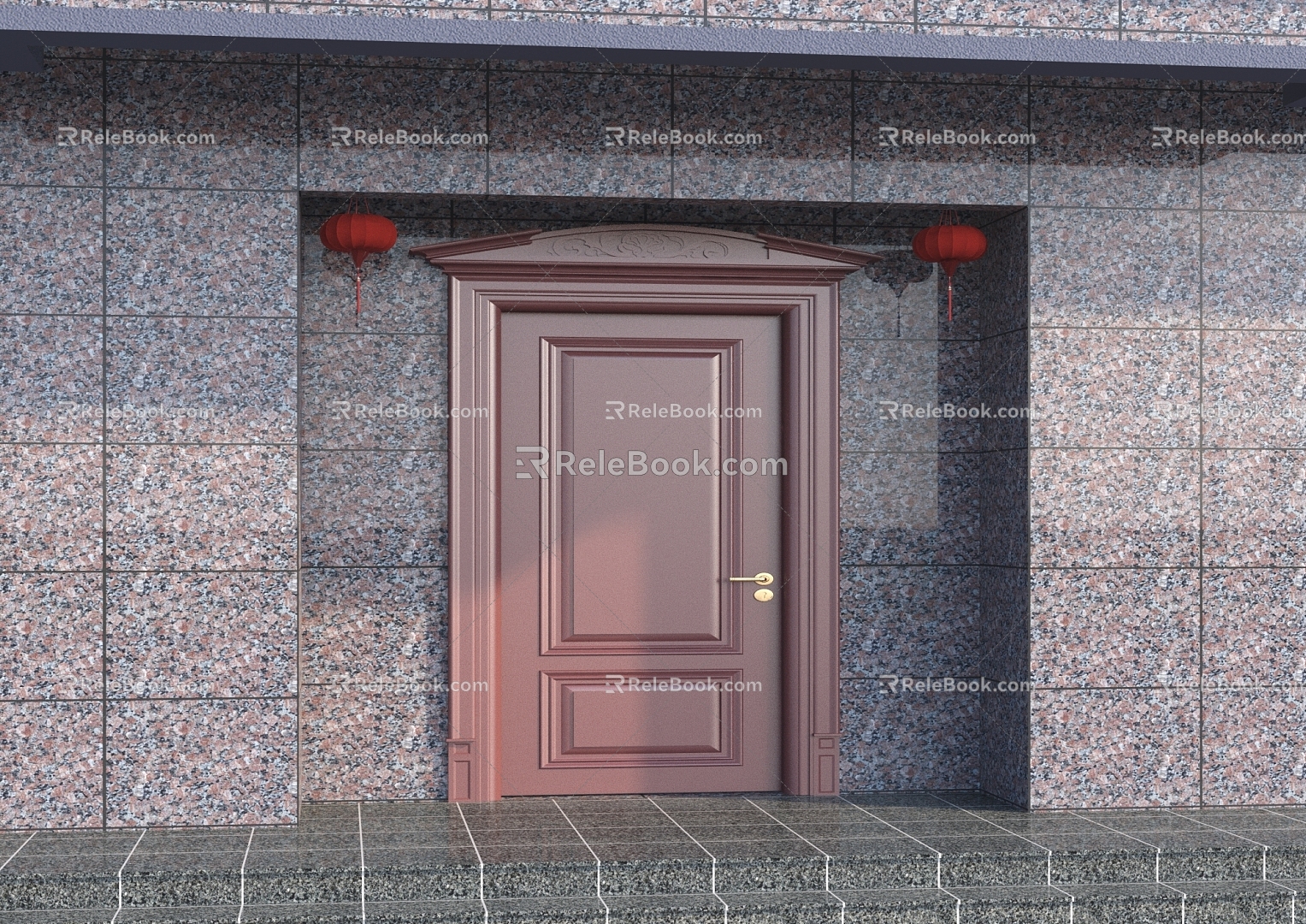 Door Main Door Entrance Door Main Door Lantern Building Entrance Steps Building Effect Diagram 3d model