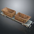 Rusty Mine Carts on Metal Track with Weathered Surfaces and Cargo Beds