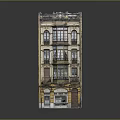 Vintage Multi Story Building Model With Classic Windows Balconies And Ground Floor Shop