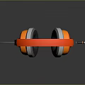 Wired Computer Headphones With Orange Frame White Ear Cups Gray Background And Reflection