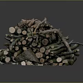 Tree Branches Roots And Stumps Pile With Various Thicknesses And Bark Pieces 3d model
