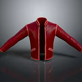 Red Leather Jacket With Stand Up Collar Open Design Zipper And Side Pockets