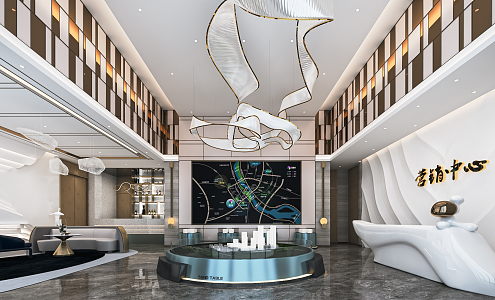 Modern Sales Office Sales Department Hall Reception Hall Lobby Front Desk Sand Plate Area Sales Department Chandelier Negotiation Area 3d model