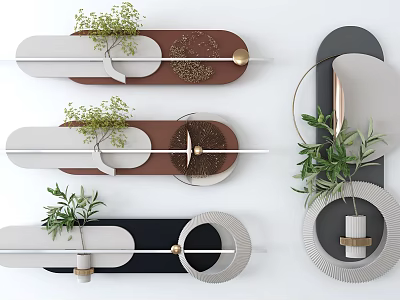 Geometric Wall Decor With Green Plants And Modern Minimalist Design 3d model