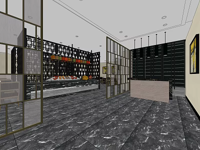Hotel Lobby Interior With Marble Floor Glass Partitions Reception Desk And Decorative Wall 3d model